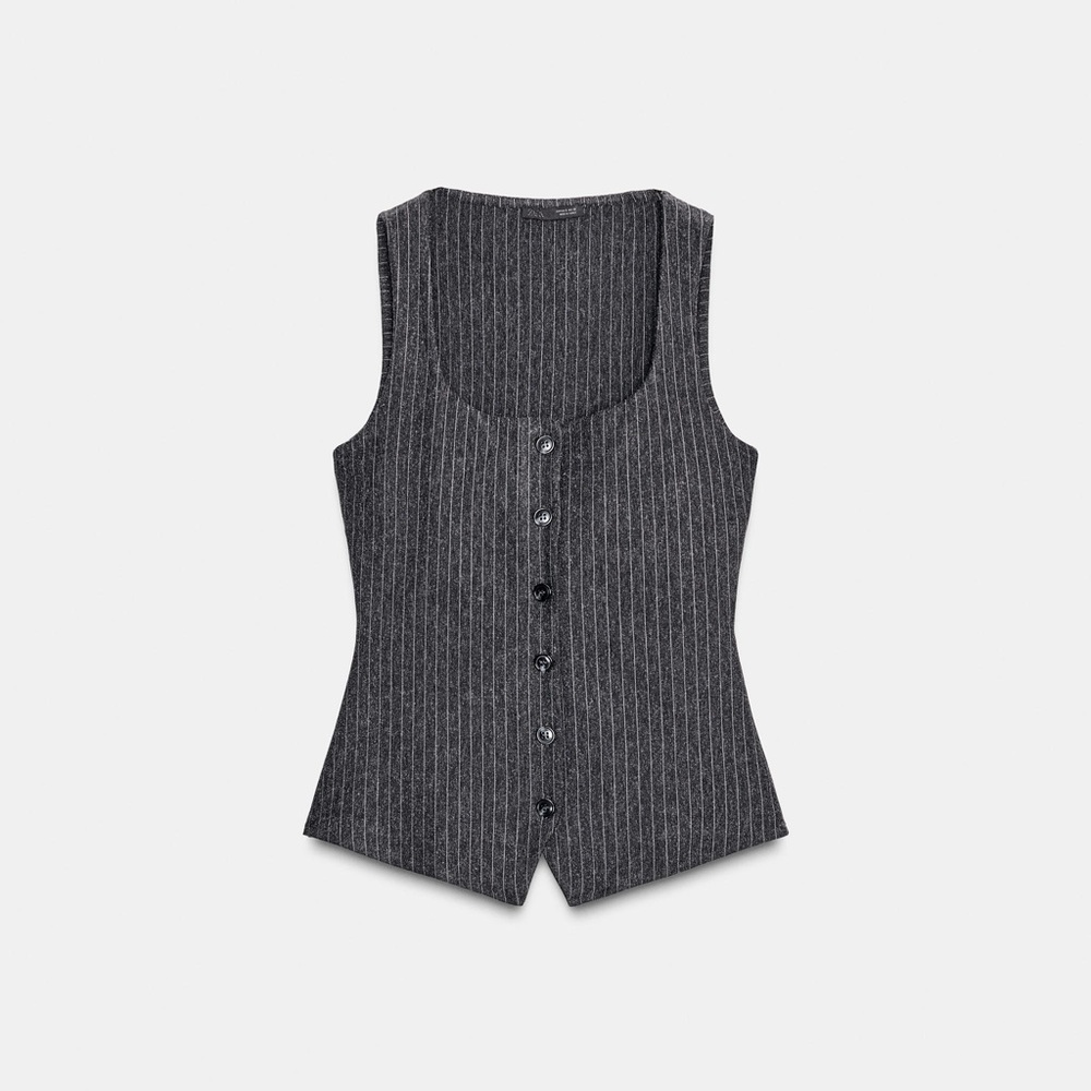 Zara Charcoal Pinstripe Square Round Neck Sleeveless Striped Vest
